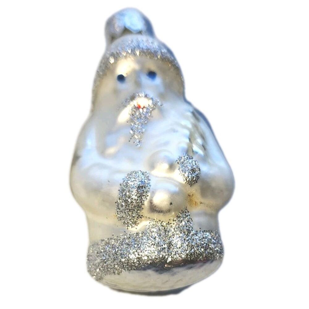 Santa Claus Glass Figural Father Christmas Ornament Poland White 2.75" Vintage